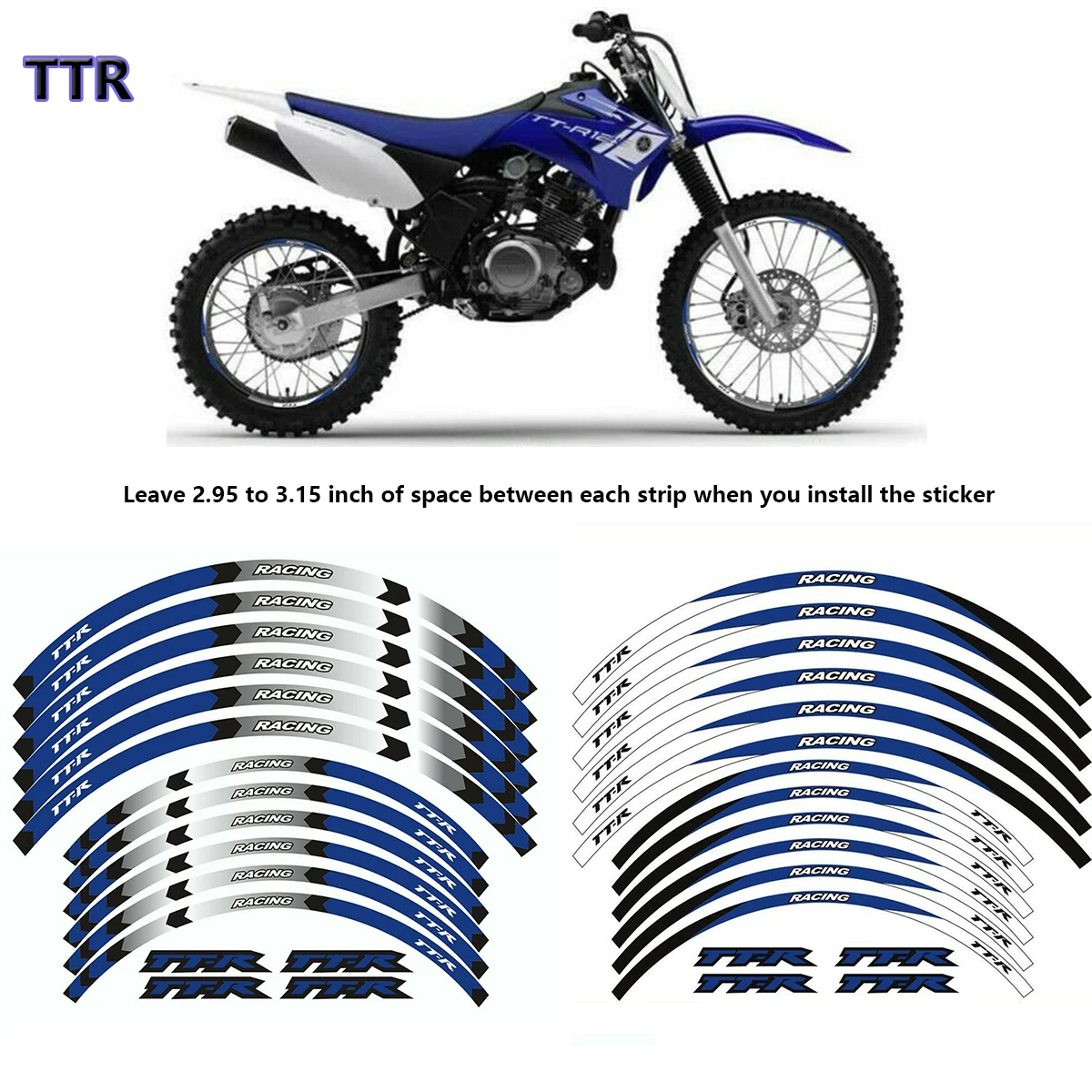 

12PS Motorcycle "21 "18 RIM WHEEL STRIPES STICKERS FOR YAMAHA TT-R 230 2005-2021 TT-R 250 1999-2006 TTR230 250