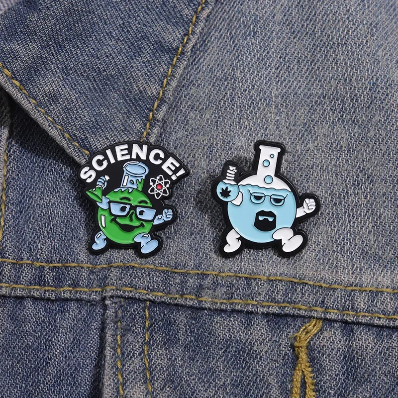 2/3/4/5 Uds lindos broches de ciencia bioquímica dibujos animados Rana médica matraz vaso elemento químico insignia bolsas de ropa alfileres de solapa