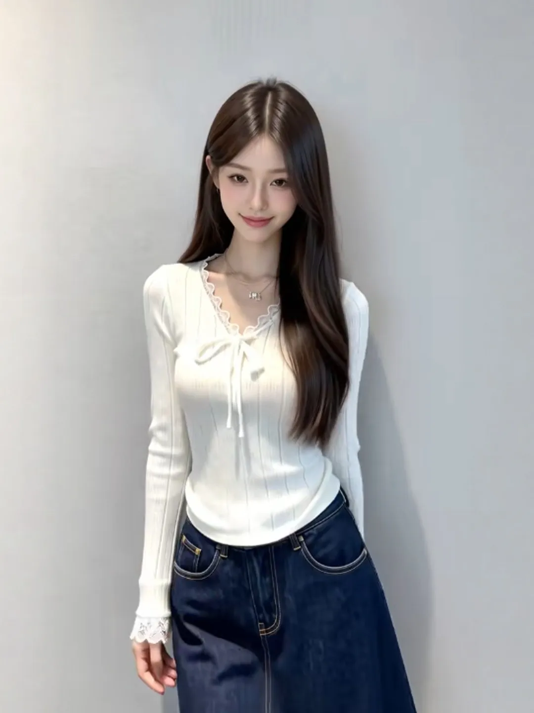 

Французский трикотажный топ с V-образным вырезом, приталенный, мягкий, весенний, новый, повседневный, уличный стиль, женская мода