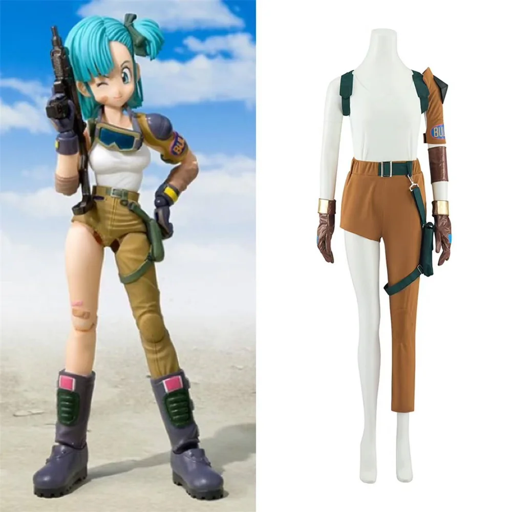 

Anime Bulma Cosplay Costume Women Tops Pants Uniform Full Set Halloween Carnival Party Outfit
