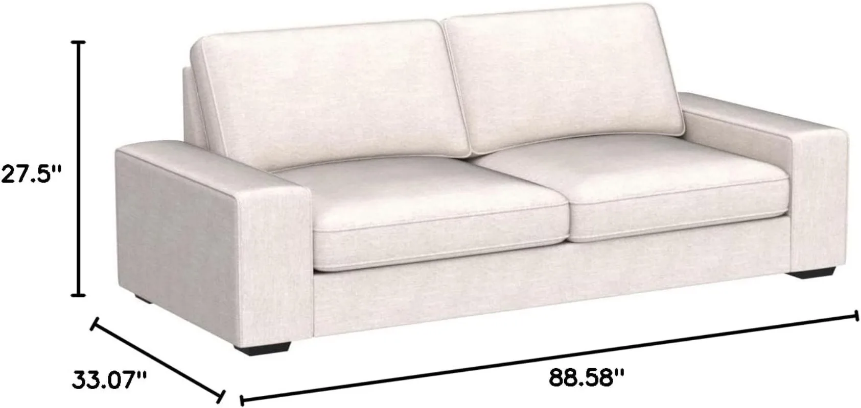 Modern Sofas Couches for Living Room, Chenille Sofas & couches with Square Armrest, Removable Low-Back Sofa Cushion and