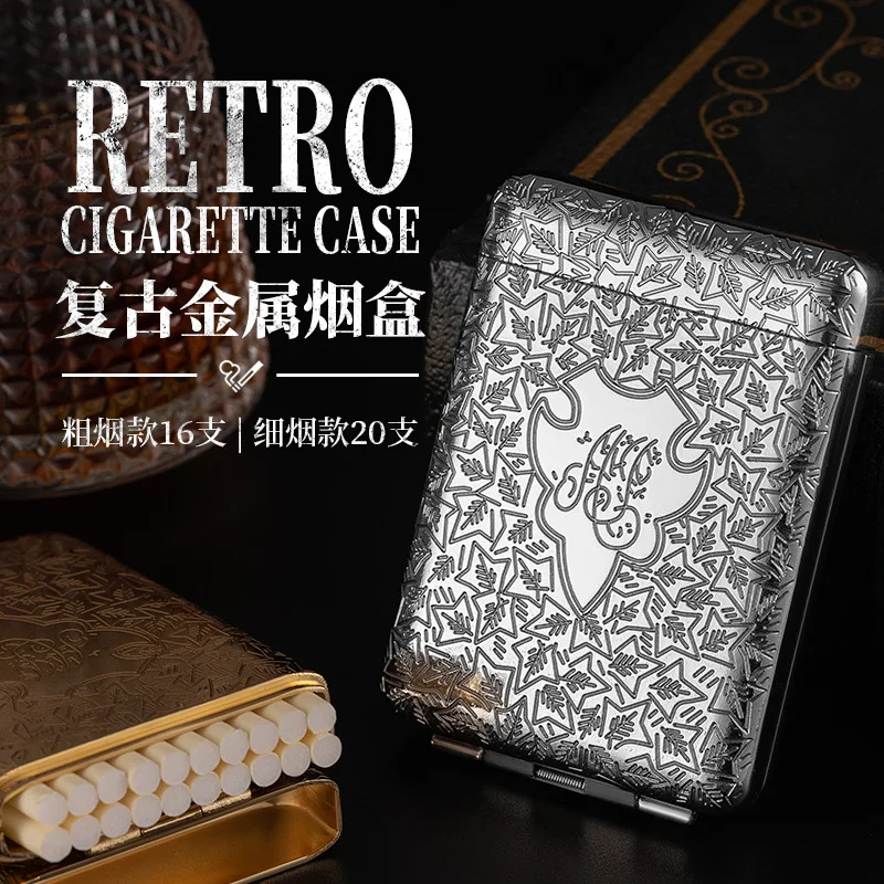 Cool Retro Three-open Cigarette Box 16 Cigarette Boxes Automatic Opening Cover Engraved Flower Cigarette Box Anti-pressure