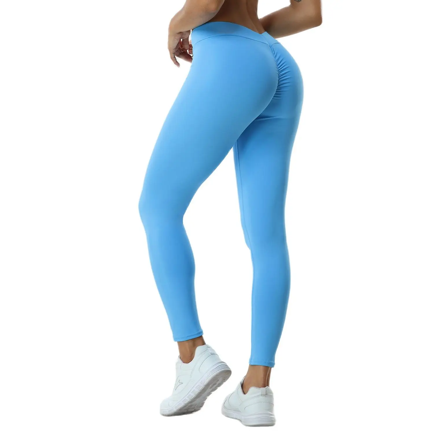 Women's Yoga Pants Back V Butt Workout Leggings Elastic Fitness Ruched Tights High Waist Running Pant Sportswear