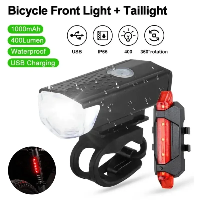 Bike Light Set Front Light with Taillight USB Rechargeable Easy To Install 3 Modes Bicycle Accessories for The Bicycle Road MTB