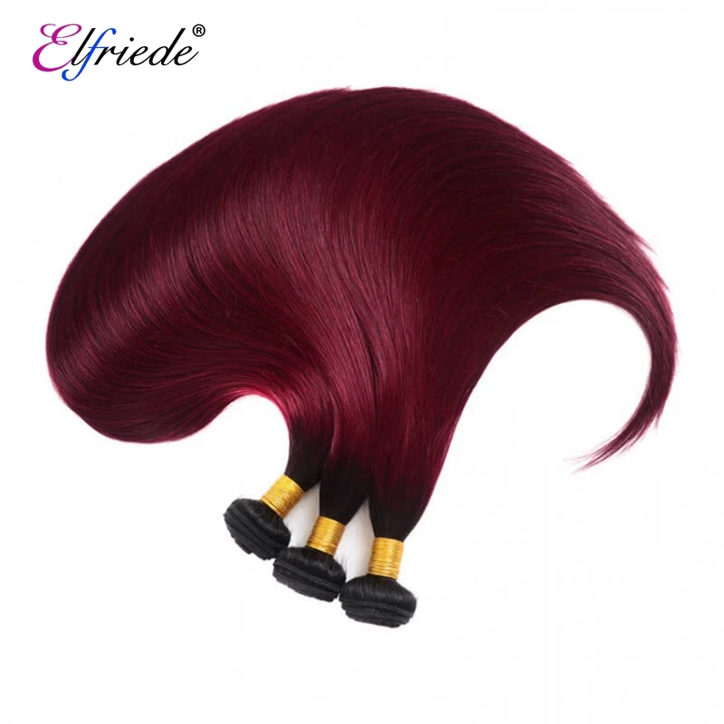 Elfriede #1B/99J Burgundy Straight Human Hair Bundles 100% Remy Human Hair Extensions 3/4 Bundles Deals Human Hair Sew In Wefts