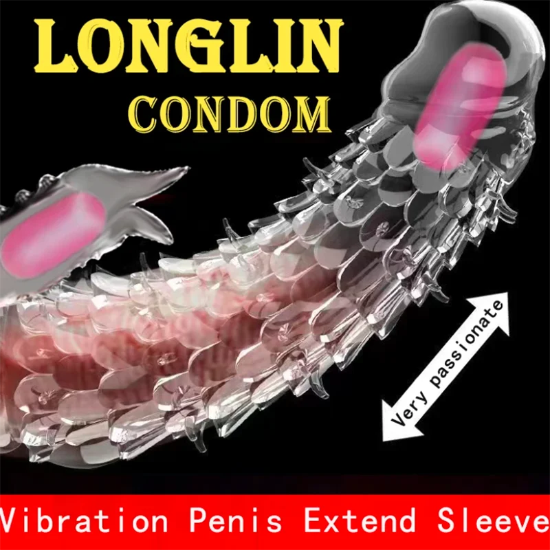 Vbrating Penis Extension Sleeve Vibrator Extender Reusable Condoms Soft Delay Ejaculation Dick Sleeve Adult Sex Toys for Men