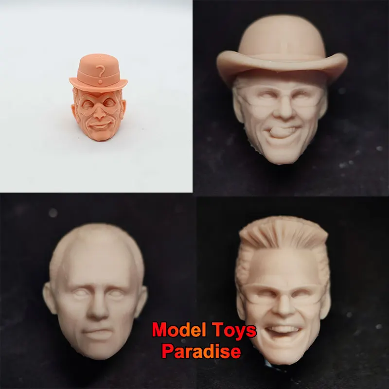 Unpainted 1/12 Man Soldier Riddler Head Sculpt Super Villain Jim Carrey White Model Head Fit 6inch ML SHF Action Figure Body