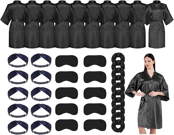 10 Pack Bridal Party Bride Spa Robes with Eye Masks Headband Hair Ties for Wedding Getting Ready Robes