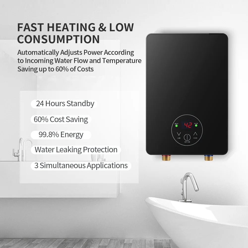 Hot Cheap 5500W Electric Water Heater 220V for Kitchen Bathroom Shower for Household Use Durable Plastic