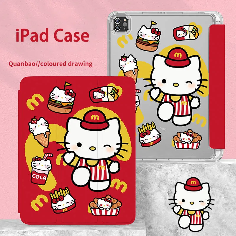 Sanrio Cute Hello Kitty Case for IPad 7/8/9th Gen 10.2 Case Air 4 5 Mini 5 6 10th 10.9 2022 Silicone Three-fold Protective Cover