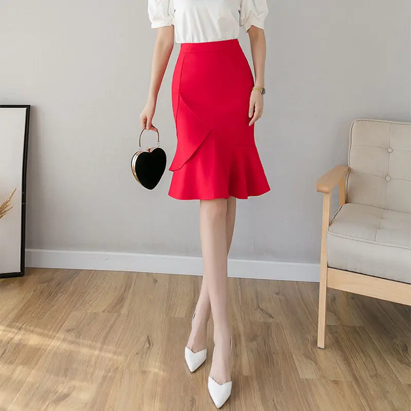 Spring Summer Waist High Solid Color Pleated Folds Ruffles Irregular Skirts 2022 New All-match A-line Hip Skirt Women\'s Clothing