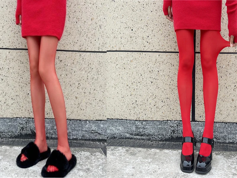 Red Sexy Tights Women Smooth Thin Slim Stocking High Waist Transparent Pantyhose High Elasticity One Piece Ultra Thin Stockings