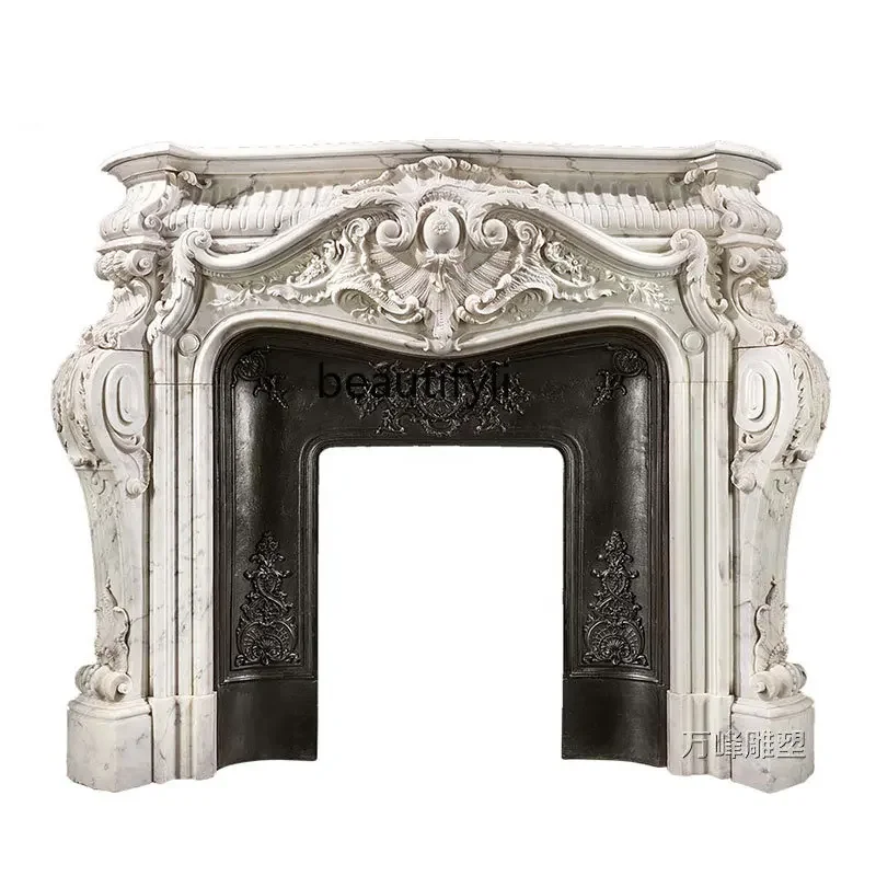 yj Marble Fireplace Stone French Style European Style Villa Living Room Fireplace Curio Cabinet Fireplace Mantel