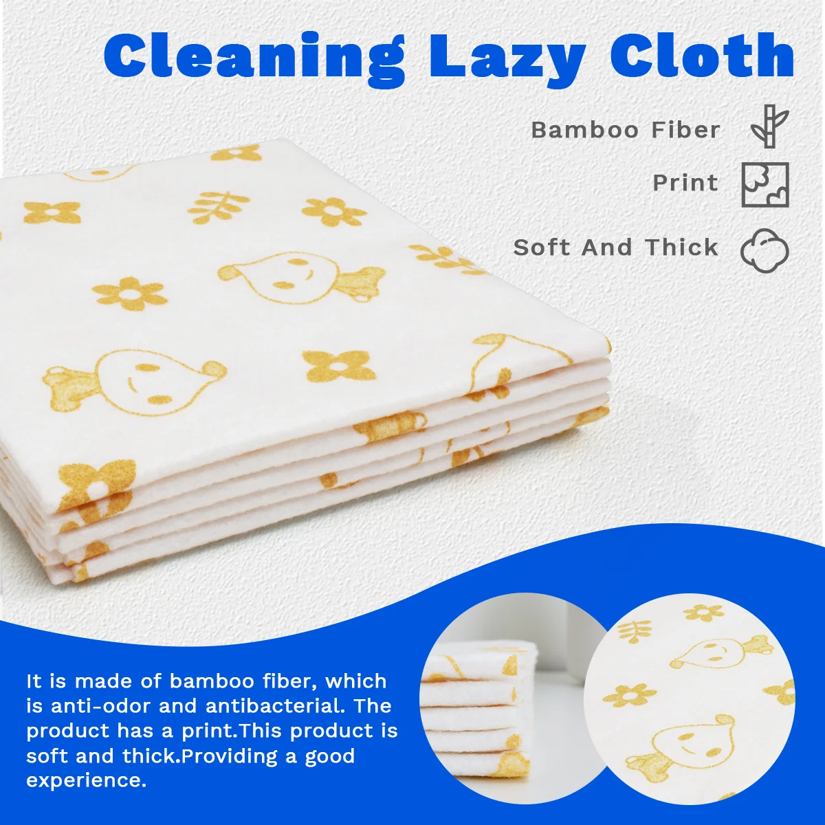 

JINYUDOME 5Pc Disposable Cleaning Cloth Reusable Bamboo Fiber Print Towel Antibacterial Rag For Kitchen Dish Cloth Cleaning Tool