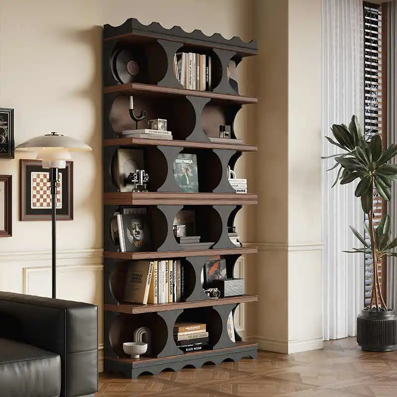 

All solid wood medium antique retro bookshelf floor rack storage combination cabinet against the wall household living room half