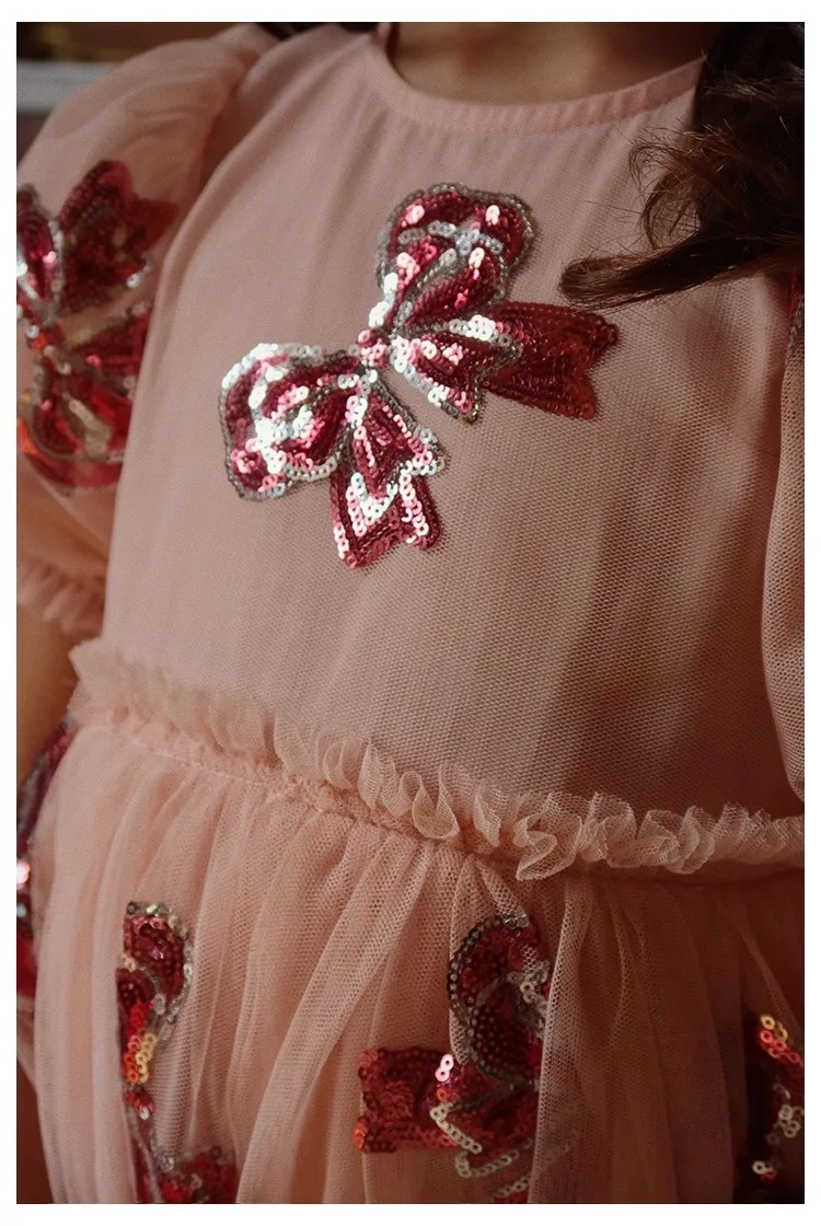 Girls\' Dress 2025 Summer Danish New Cute and Fashionable Bow Sequin Princess Style Girls\' Dress