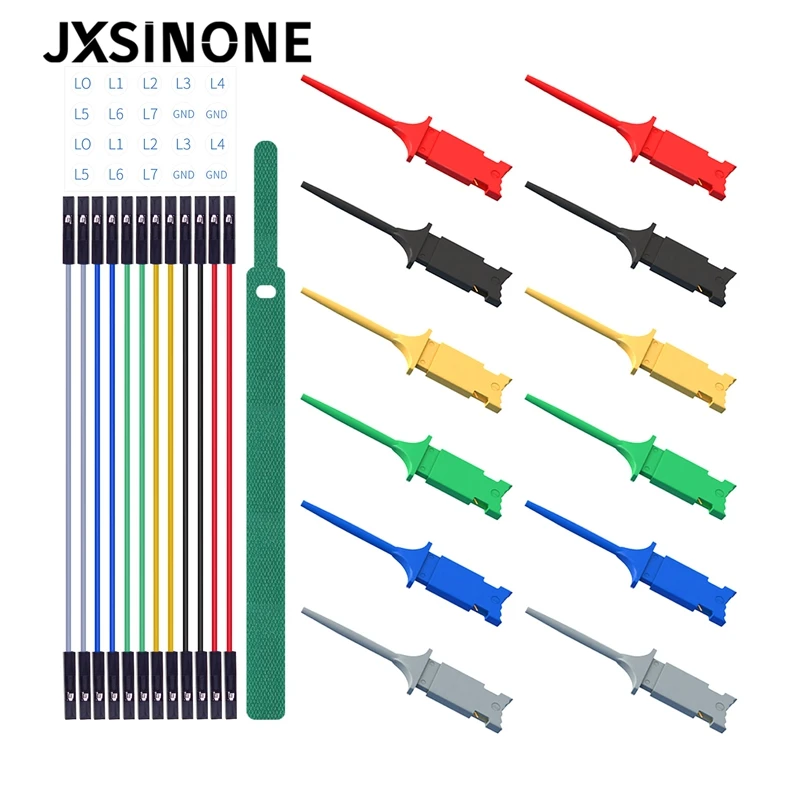 JXSINONE Mini Grabber SMD IC Test Hook Clips with Silicone Jumper Wires Test Leads Kit for Electrical  Testing  6 Colors