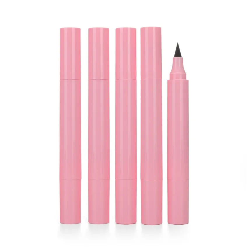 Double Head Waterproof Eyeliner Private Label Pink Tube Black Eye Liner Makeup Custom Logo Stamp Pen Wholesale