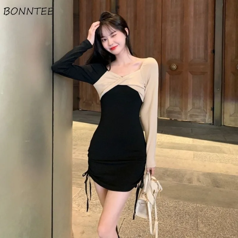 Dresses Women Patchwork All-match Special Seductive Age-reducing Korean Style Basics Designed Sexy Simple Daily Clubwear Tender