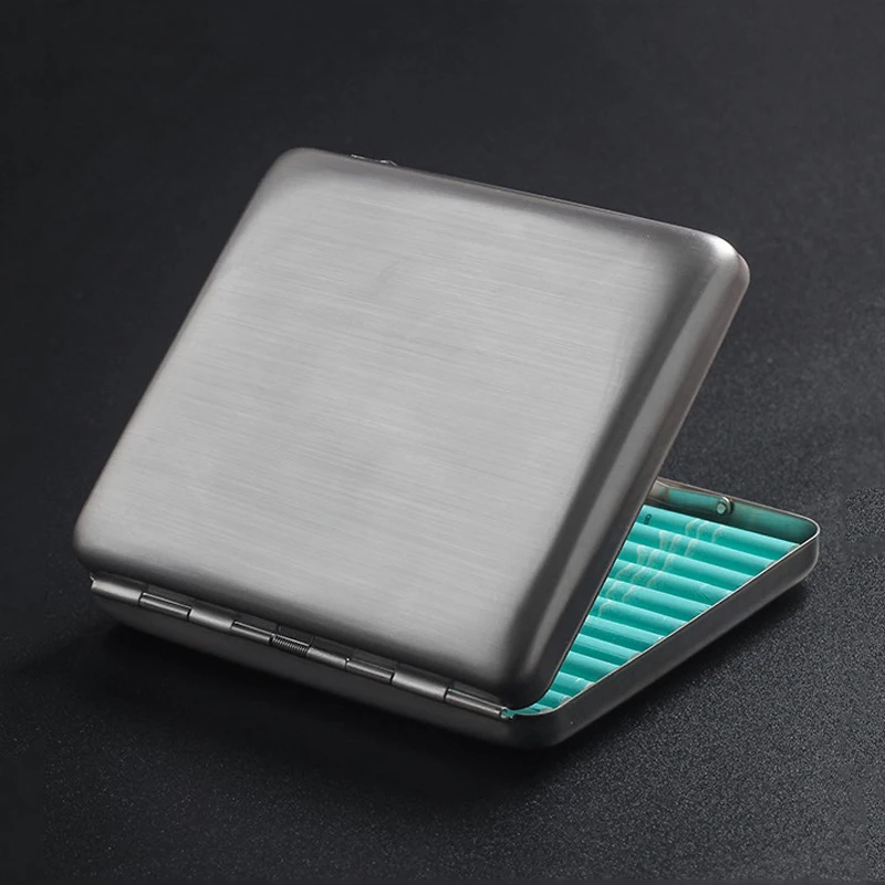 Image of Edelstahl-Zigarettenetui mit Deckel, Metall-Zigarettenbox für 20 Zigaretten, Aufbewahrungsbox, Geschenk für Raucher