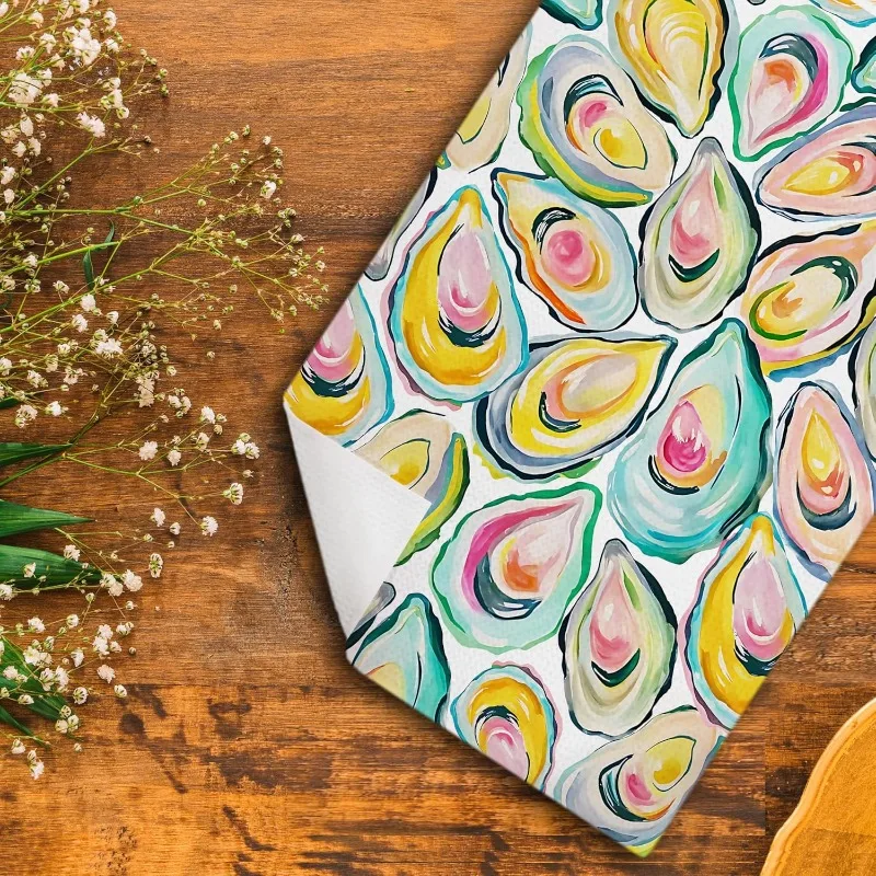 1pc Watercolor Oyster Printed Kitchen Towel, Soft Absorbent Hand Towel, Perfect for Kitchen, Dining Room, Bathroom, Dorm