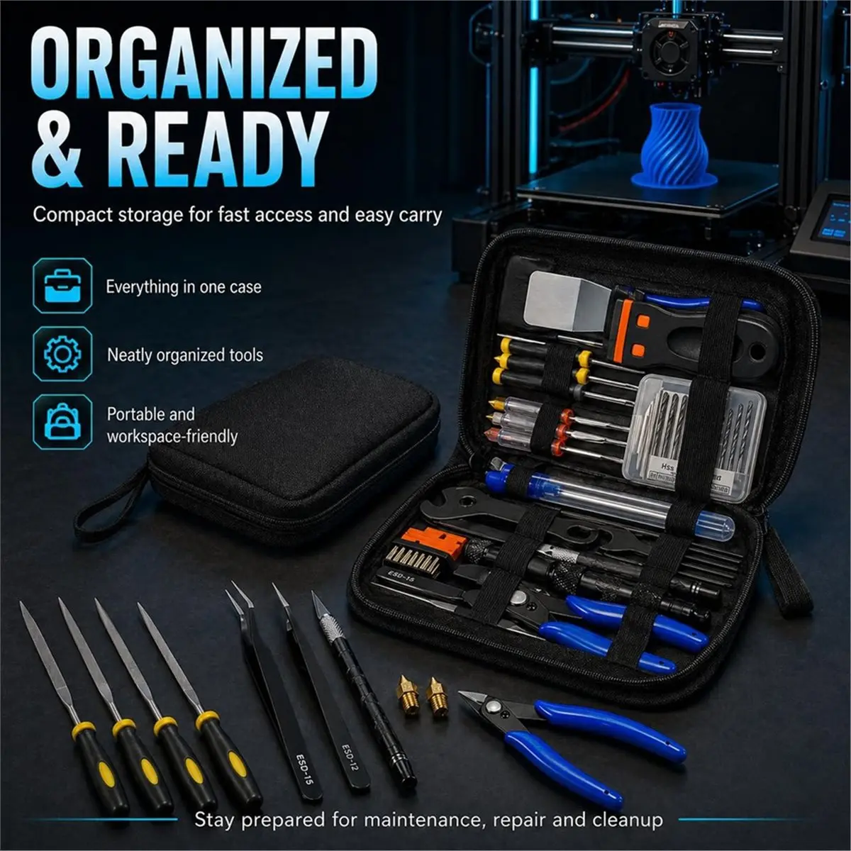 3D Printer Tool Kit Accessories - 58 Pcs Solve 99% Print Failures Clean Maint for All Printers