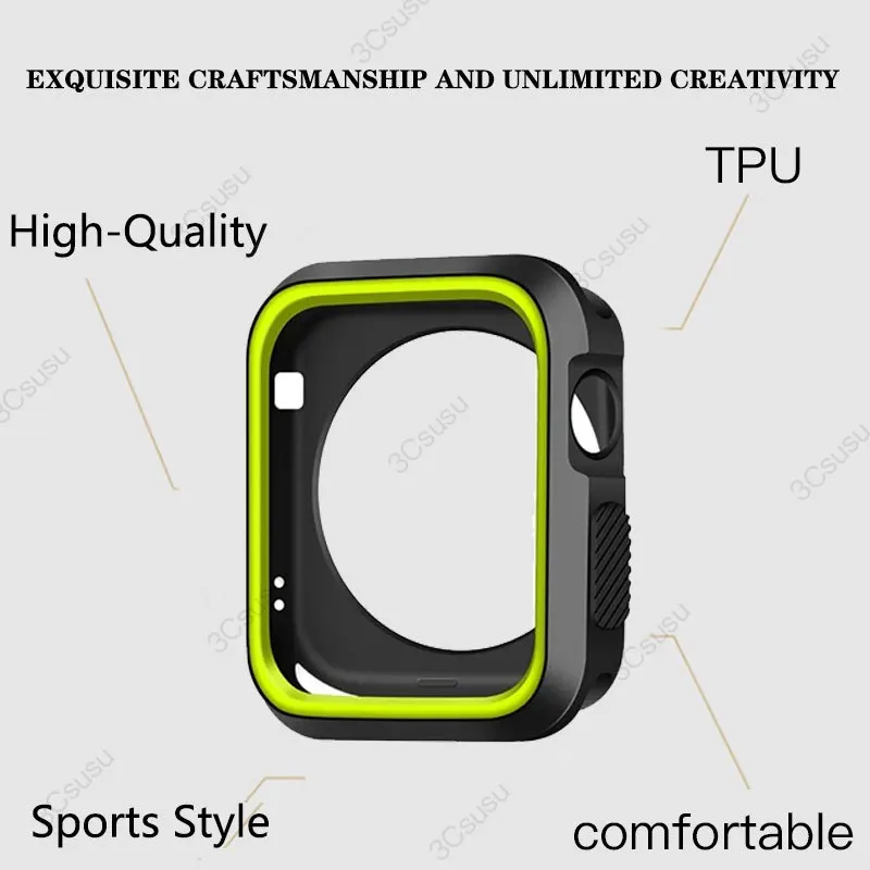 Capa de Silicone para Apple Watch, Bumper Shell Protector, Acessórios iWatch, Série 9, 8, 6, 5, SE, 7, 44mm, 40mm, 45mm, 41mm, 42 milímetros, 38 milímetros