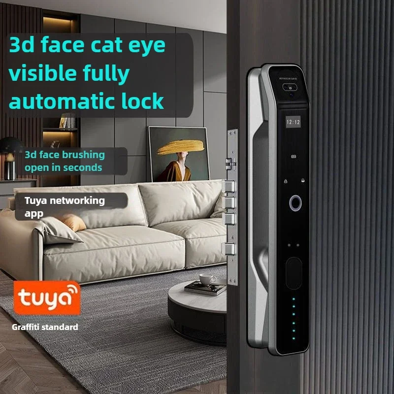 Excellent Home 3d Facial Recognition Fingerprint Lock, Smart Bedroom Door Lock Tuya Password Lock Outdoor Smart Lock Multiple Vo