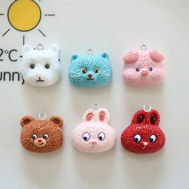 10pcs Cartoon Animals Cats Dogs and Rabbits Heads Resin Decorative Pendants Featuring DIY Handmade Earring Keychain Accessories