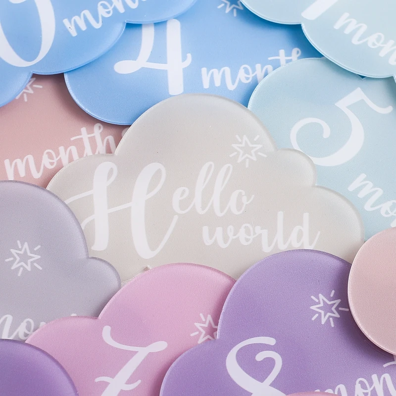 1Set Baby Acrylic Number Milestone Card For Newborn Cute Cloud Shape Photography Props Accessories Month Cards Sticker Baby Gift