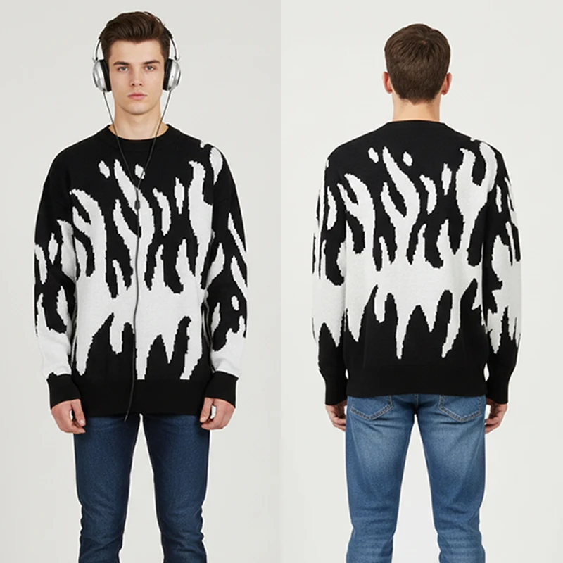 

Men's Long-sleeved Sweatshirt Casual Warm Padded Knitted Sweater Men's Solid Color Pullover Basic Shirt Super Street Clothes