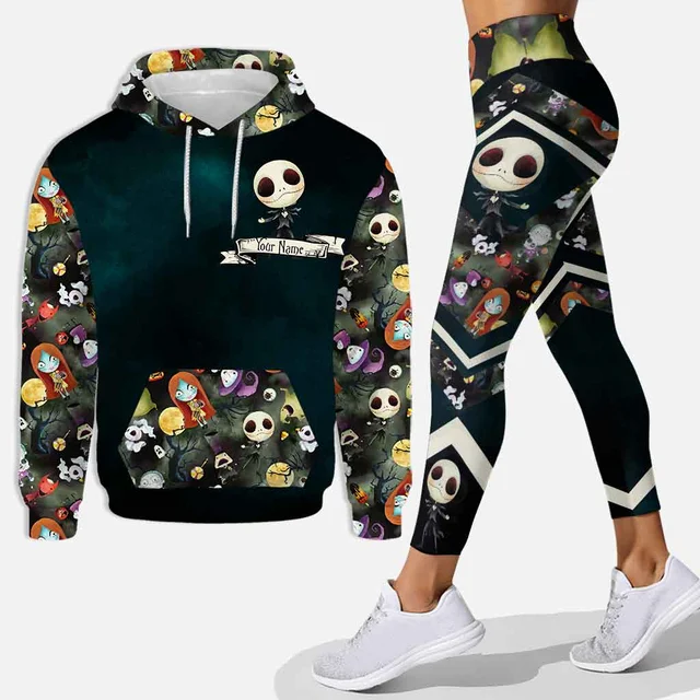 

Custom Jack Skull Hoodie Leggings Set Women Yoga Pants Sweatshirt Set Disney Yoga Hoodie Leggings Fashion Sportswear