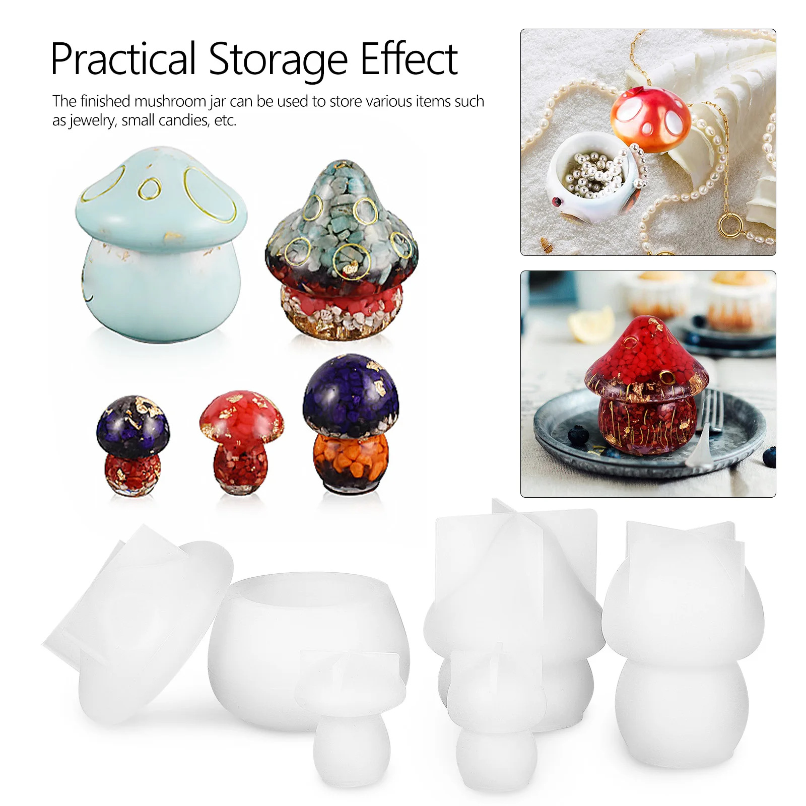 

5 Pcs Mushroom Jar Mold Silicone Ornament for Resin Container Molds Cheese Men's