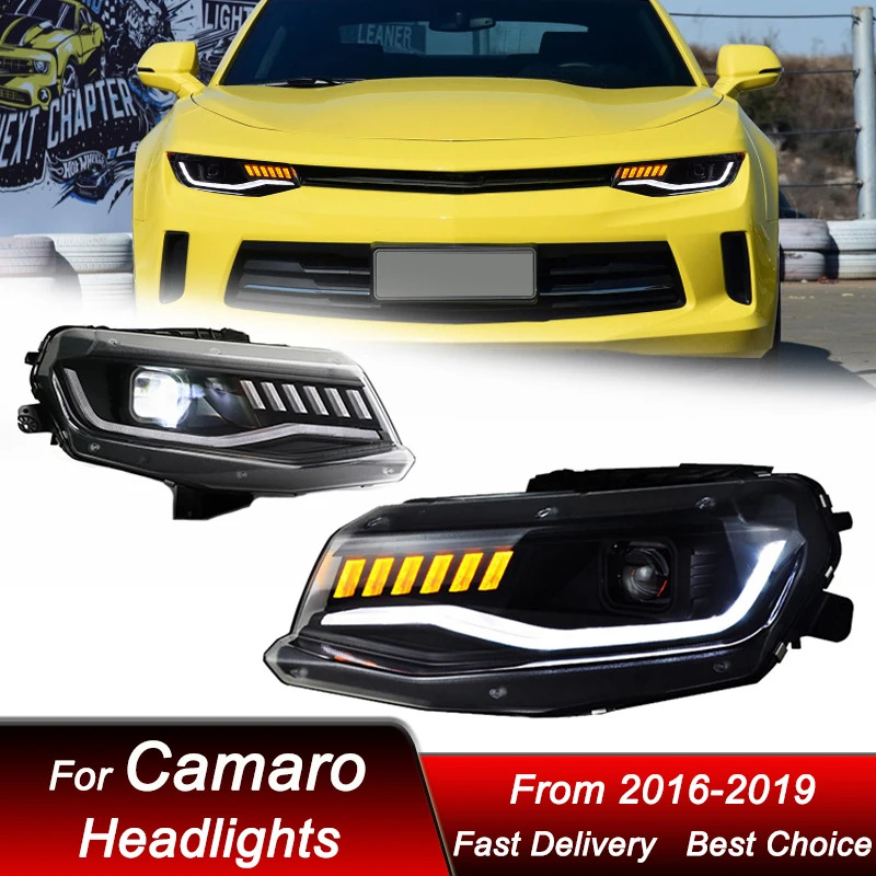 

Стайлинг автомобиля фары для Chevrolet Camaro 2016-2019 полный светодиодный новый стиль Автомобильная фара в сборе комплект аксессуаров для объектива проектора