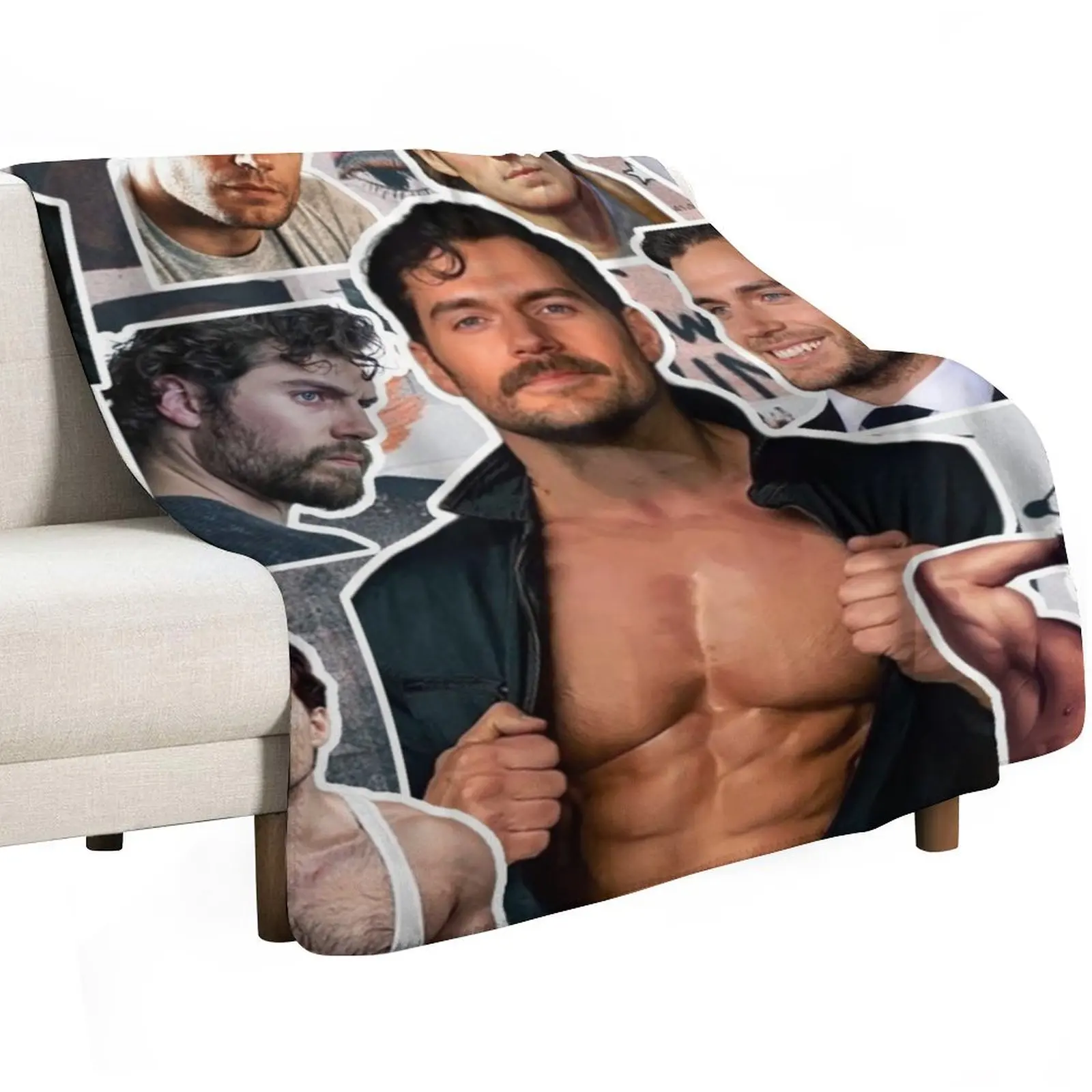 

henry cavill photo collage Throw Blanket Custom Plaid on the sofa Luxury Brand Decorative Sofas Blankets