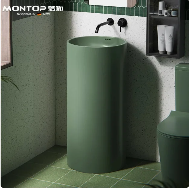 Yjq round ceramic column basin integrated floor wash basin B & B hotel household vertical