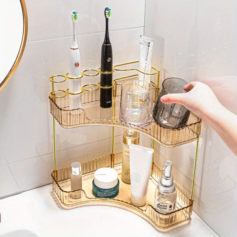 

2 Floors Corner Bathroom Counter Manager, Bathroom Countertop Perfume Tray and Vanity Manager, Makeup Manager Countertop