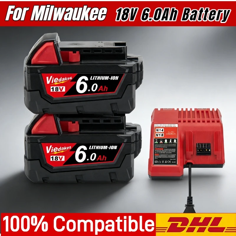 

Аккумулятор для Milwaukee M18, 6 Ач, 18 В, перезаряжаемый, для инструментов M18B5 XC 48-11-2402 48-11-2411 2604-22, для зарядного устройства Milwaukee