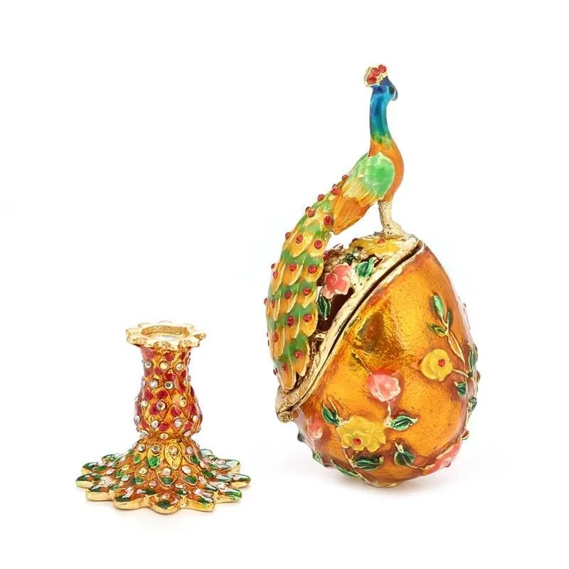 Caja de joyería de huevos de Pascua, huevo de Faberge de pavo real, joyería pintada a mano, caja de baratijas, regalo para decoración del hogar de Pascua, 1 ud.