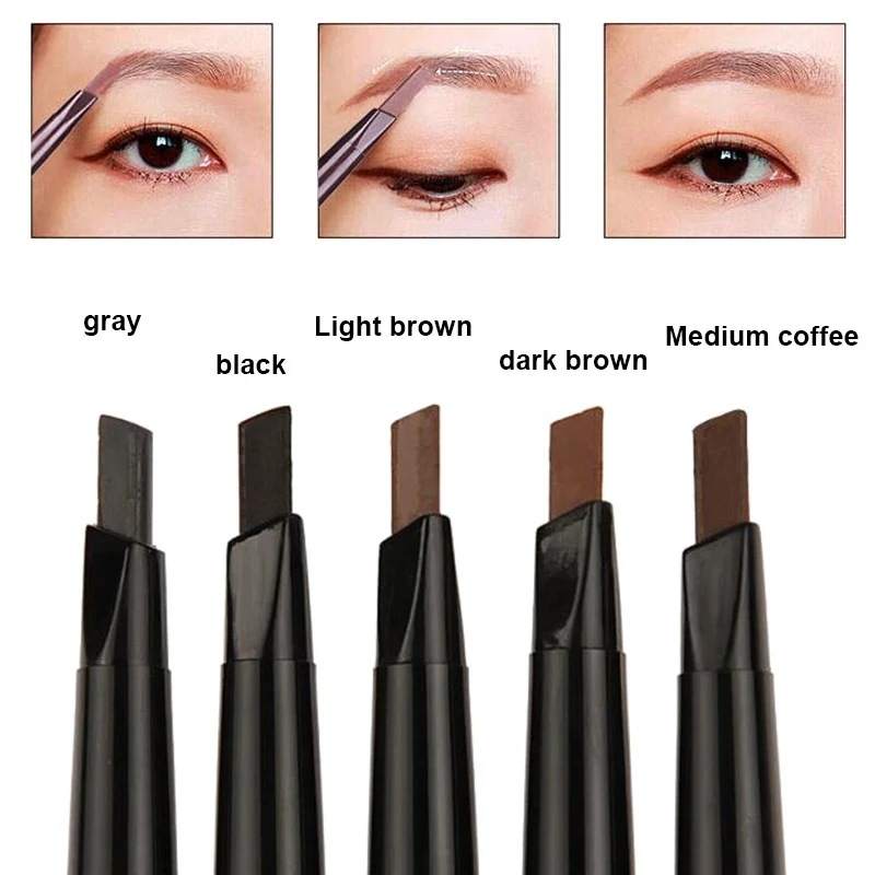 5 Color Double Ended Eyebrow Pencil Waterproof Long Lasting No Blooming Rotatable Triangle Eye Brow Tattoo Pen Makeup 1PC