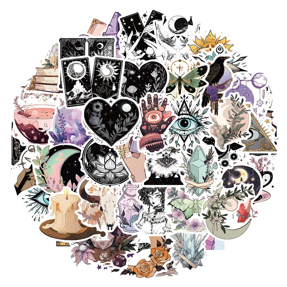 10/50PCS Cool Gothic Magic Witch Cartoon Stickers Aesthetic Tarot Goth Decals Graffiti DIY Skateboard Suitcase Freezer Sticker