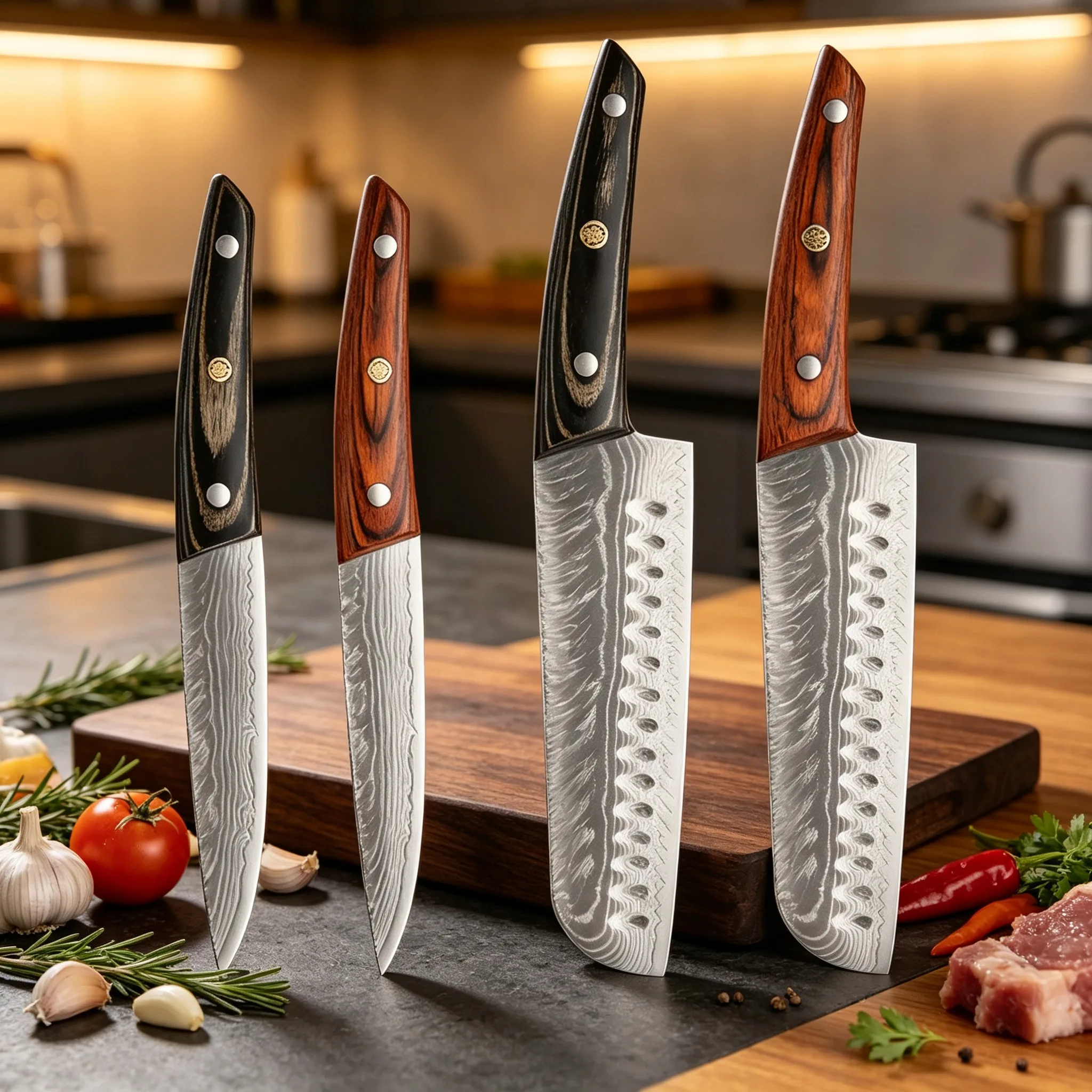 Professional Damascus Kitchen Knife with High-Quality Wooden Handle. High Hardness, Sharp Edge. Multi-Functional Chef's Knife.