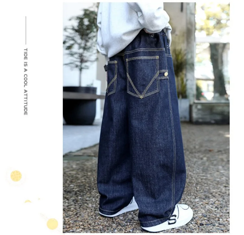 Herbst Kinder Jungen Jeans UNITIM 2026 Teenager Stilvolle Jungen Denim-Hosen Ins Lose Elastische Taille 4-14 Jahre Kinder Jungen Weite Hosen – Detail 10