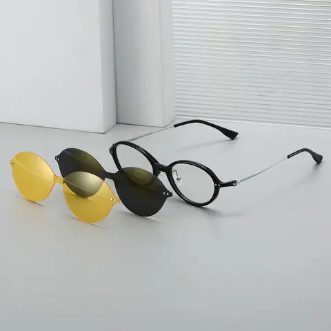 Titanium Glasses Frame Women Men Oval Eyeglass for Myopia TR90 Magnetic Clip On Polarized Sunglasses Compatible Prescription