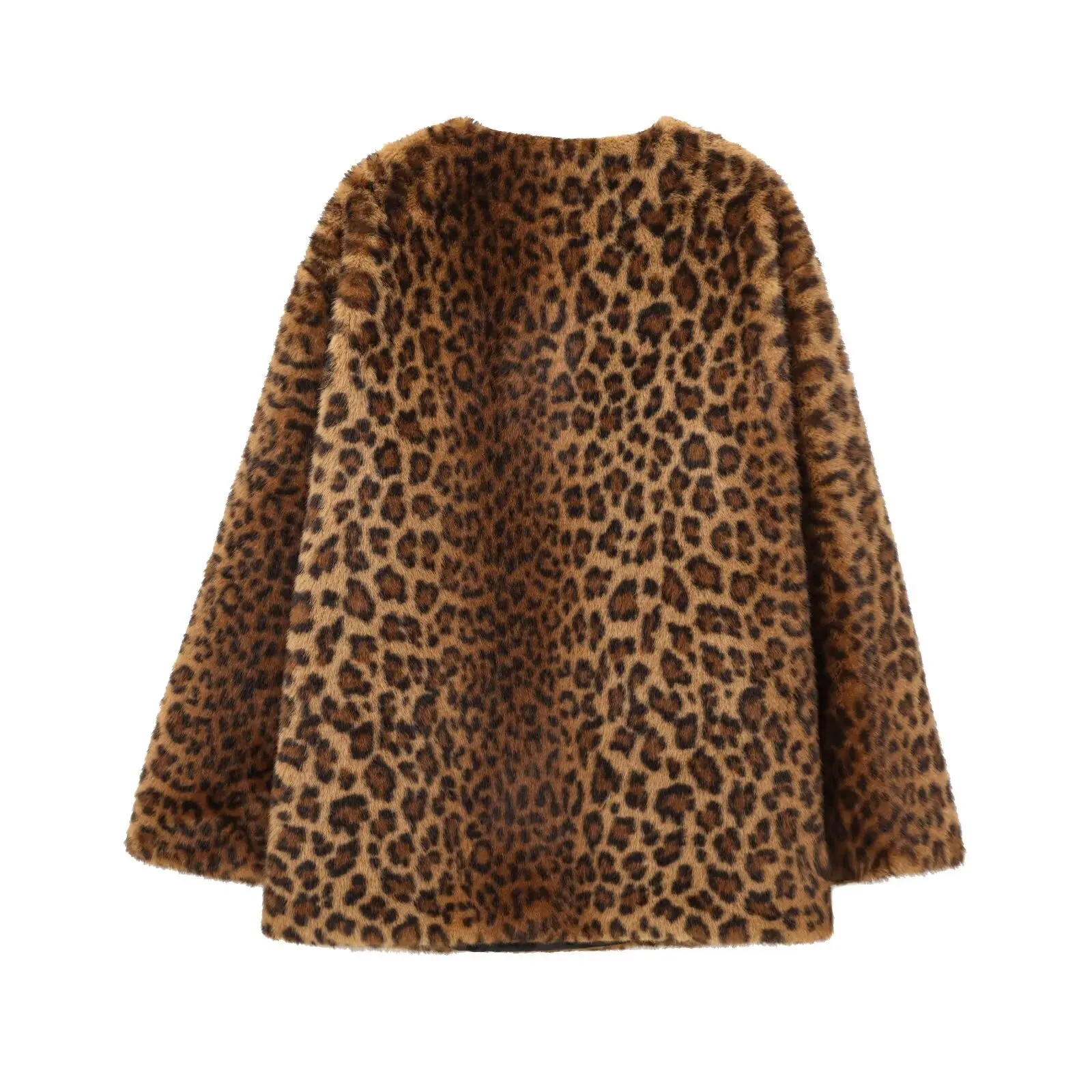 Jenny&Dave Minimalist Women's Leopard Print Round Neck Winter Coat Fashion Blogger High Street Loose Jacket