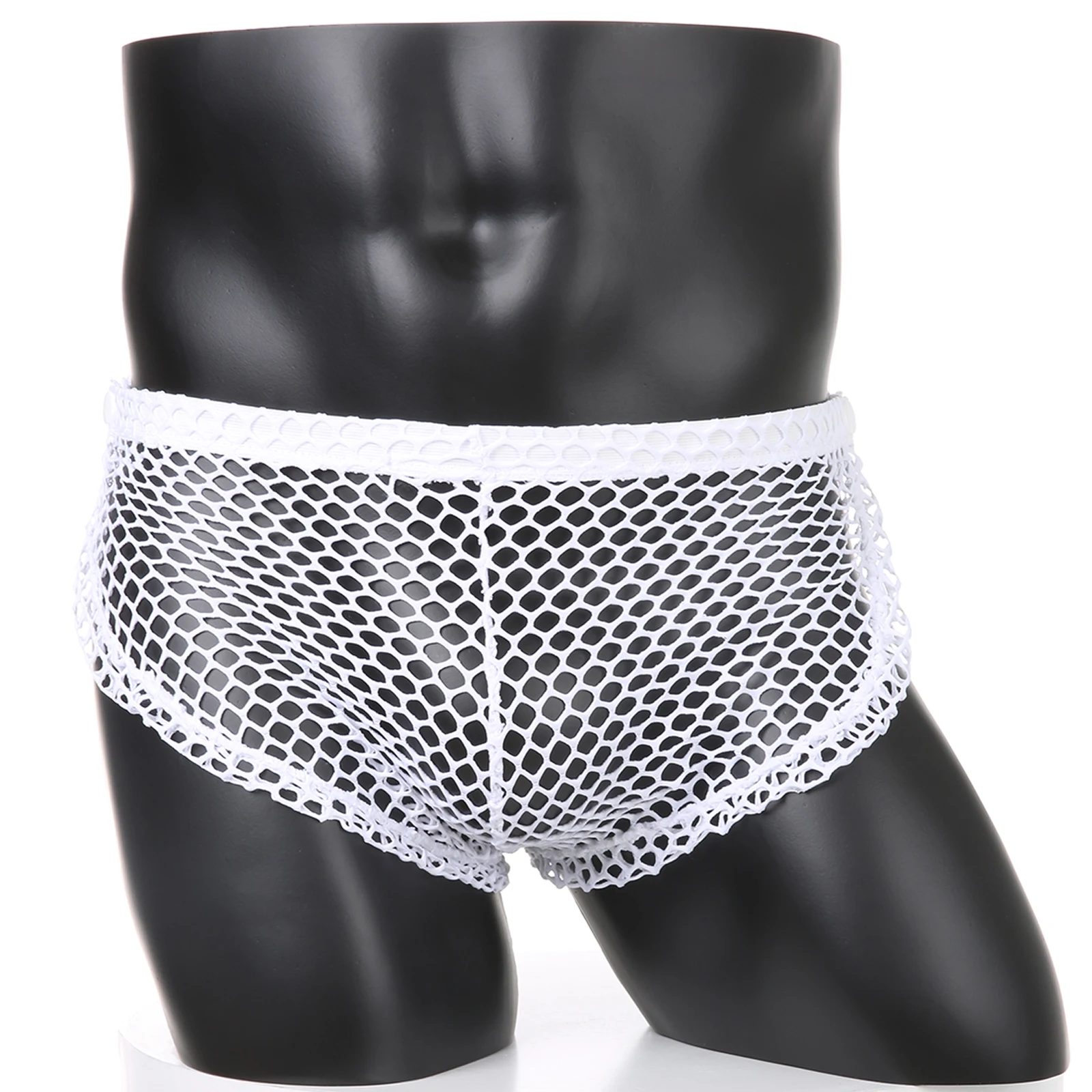 الرجال مثير الجانبين مفتوحة U محدب شبكة أزرار خاطفة سراويل شبكة صيد السمك الجوف عالية الشق سراويل بوكسر انظر من خلال ملابس داخلية شفافة