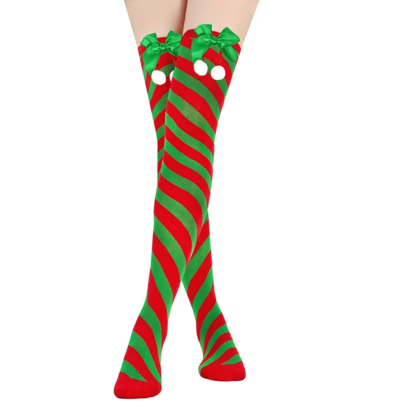 Bow Stripe Stockings Christmas Thigh High Stockings Cosplay Long Tube Stockings M6CD image 3