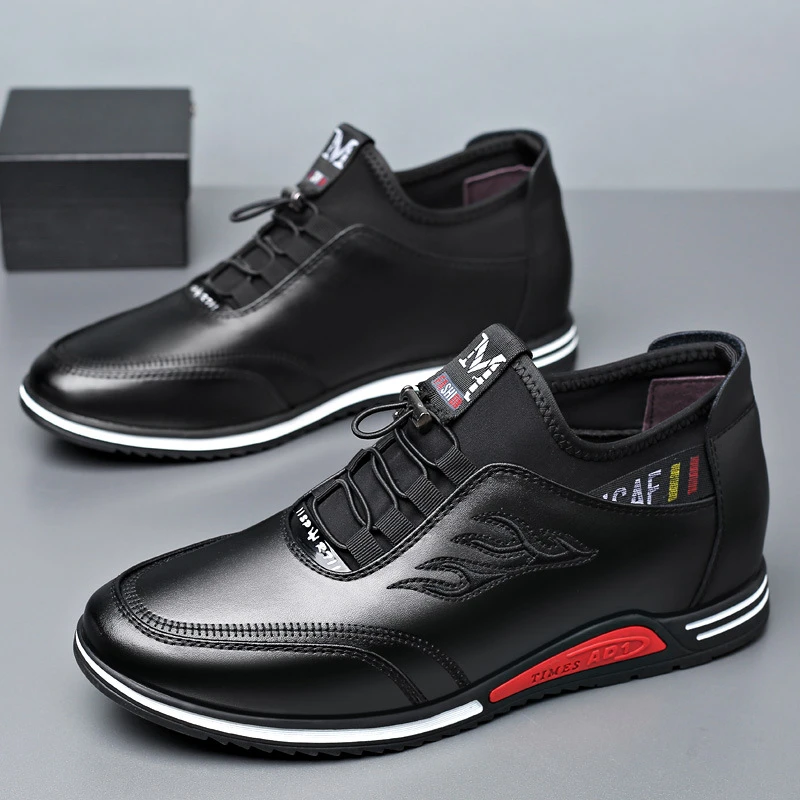Invisible Inner Height Increase Of 8 Cm Youth Leather Shoes Men's Height Increase Shock-Absorbing And Non-Slip Casual Shoes