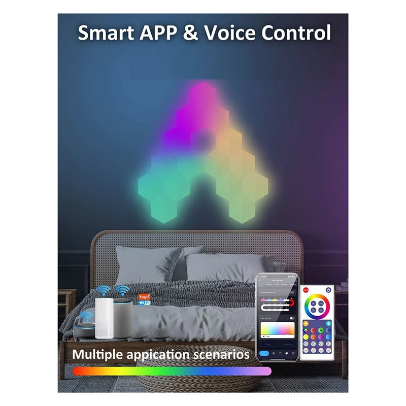 Efficiente RGB Smart Light Board Smart Light Board Lampada da parete per atmosfera interna Luce notturna per sala giochi(A)
