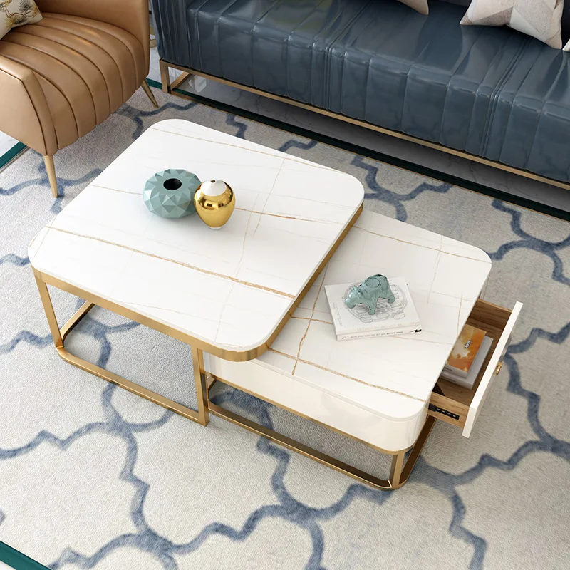 The product can be customized. Rock board square tea table, marble countertop, simple postmodern small unit living room